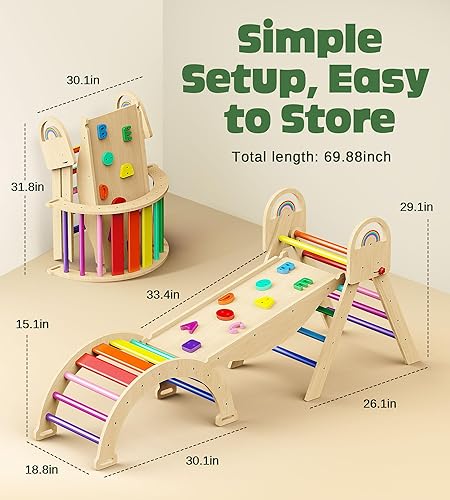 Miniatura 6 de Pikler - Juego de escalada triangular, 8 en 1 plegables para interiores, gimnasios de jungla para interiores, juego de madera para interiores, juego