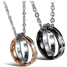 Feraco His Hers Matching Set Necklace For Couples, Titanium Stainless Steel Promise Love Pendant Necklaces, Jewelry Gifts for Girlfriend Boyfriend