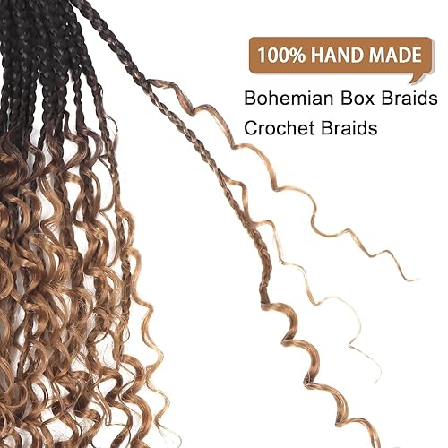 Miniatura 6 de Goddess Box - Trenzas de pelo a ganchillo con extremos rizados, trenzas de caja bohemia, paquete de 8 paquetes, 3 extensiones de cabello sintético