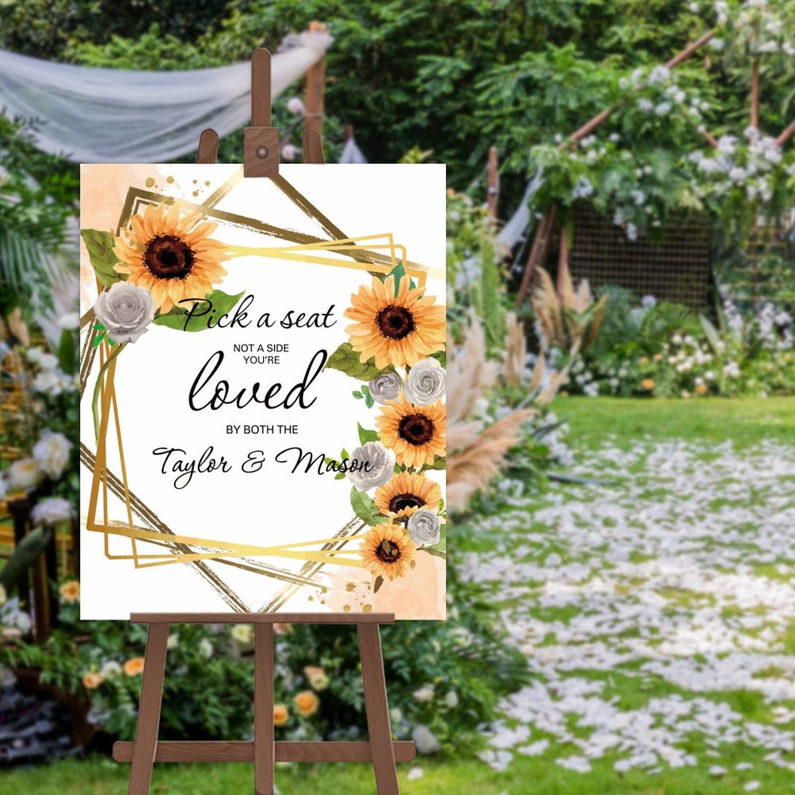 Letrero de boda de girasoles sin demoras de envío: diseño digital a medida listo para imprimir