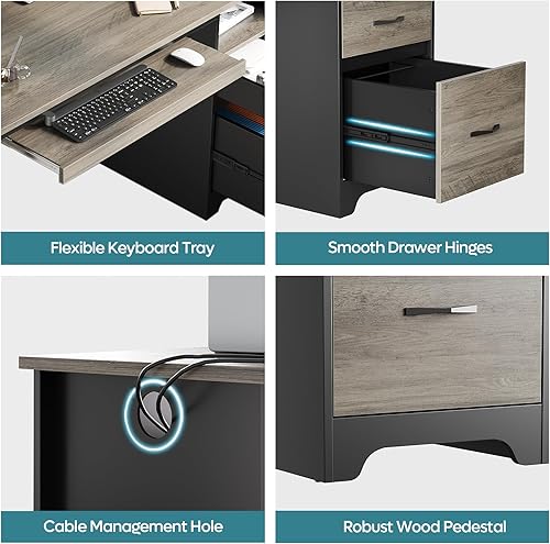 Miniatura 5 de Bestier Escritorio para computadora de 48 pulgadas con cajones, escritorio de oficina con almacenamiento, escritorio de madera industrial con cajón