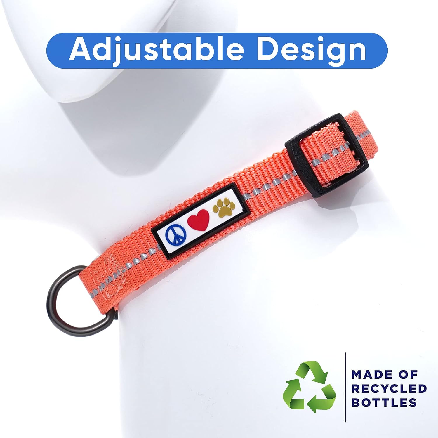Pawtitas Recycled Dog Collar with Reflective Stitched Puppy Collar Made from Plastic Bottles Collected from Oceans Small Living Coral image 5