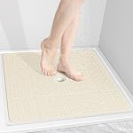 OTHWAY Tapis de douche carré, 27"x 27" Mats de douche extra grand pour douche intérieure, TPE Tapis de douche antidérapant avec ventouses Trous drain, tapis de douche lavable en machine (blanc)