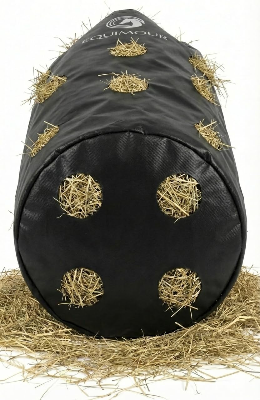 Hay Bag Sac à foin 195 l - Filet à foin pour chevaux avec mousqueton et sac de transport - Slow Feeder - Environ 10 kg de foin - Robuste et résistant aux intempéries