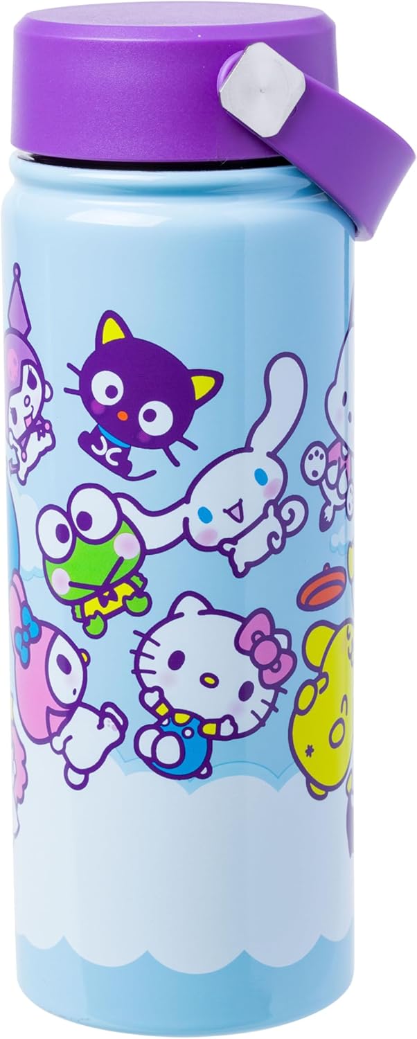 Silver Buffalo Sanrio Above the Clouds Group 20oz. Stainless Steel Water Bottle w Swivel Handle