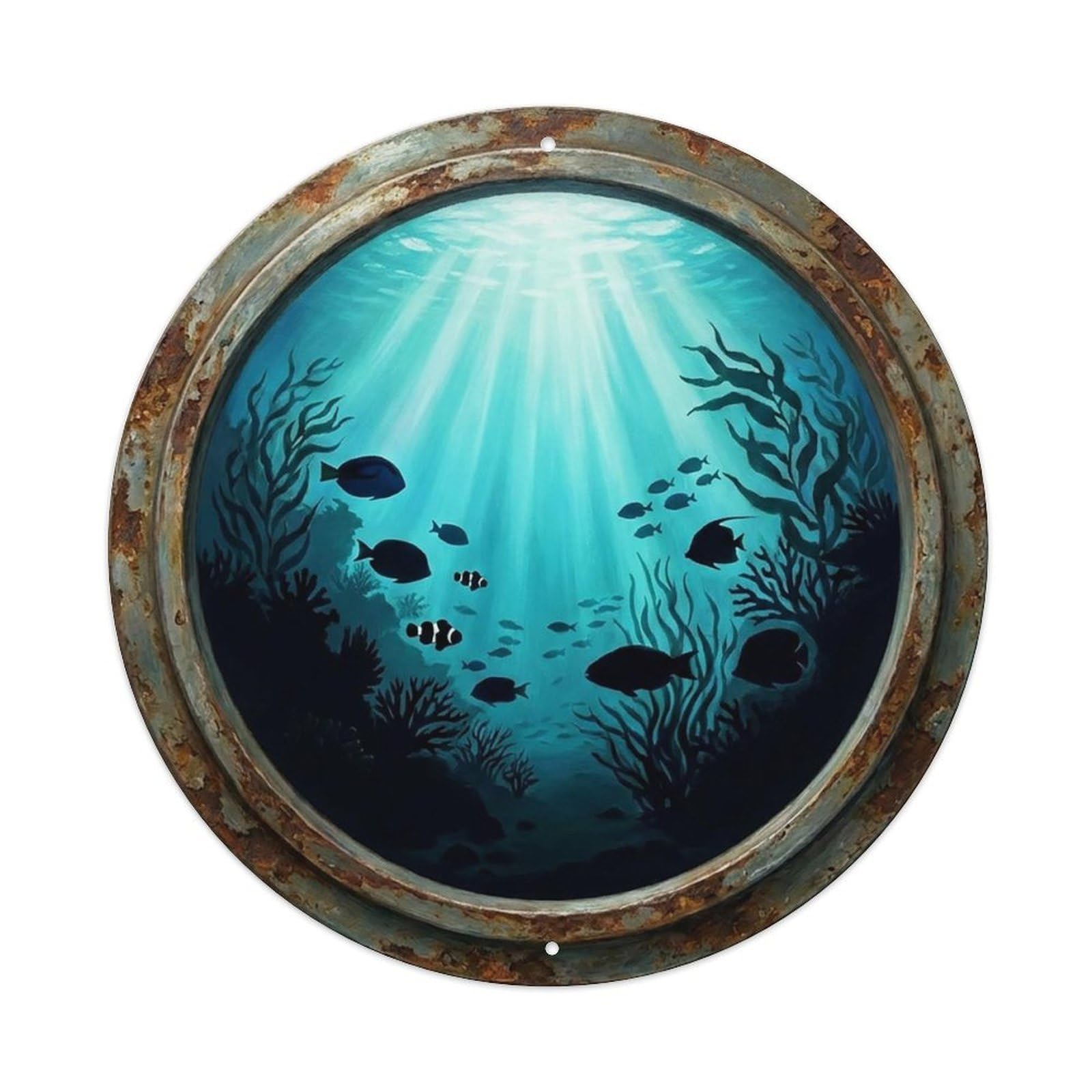 Vintage Porthole Silhouette View Ship Window Under Deep Metal Tin Sign