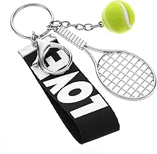 Tennis Keychain, Color Mini Tennis Racket with Ball Keychain Key Ring Mini Cute Tennis Racket Ball Keychain Perfect Gifts Mini Metal Tennis Keychains Baseball Keychain for Women Men Girls Boys Gifts