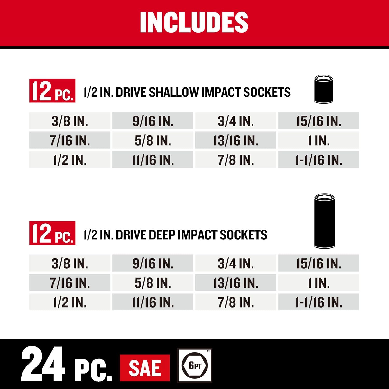CRAFTSMAN Deep Impact Socket Set, SAE, 1/2-Inch, 48-Piece (CMMT16548)