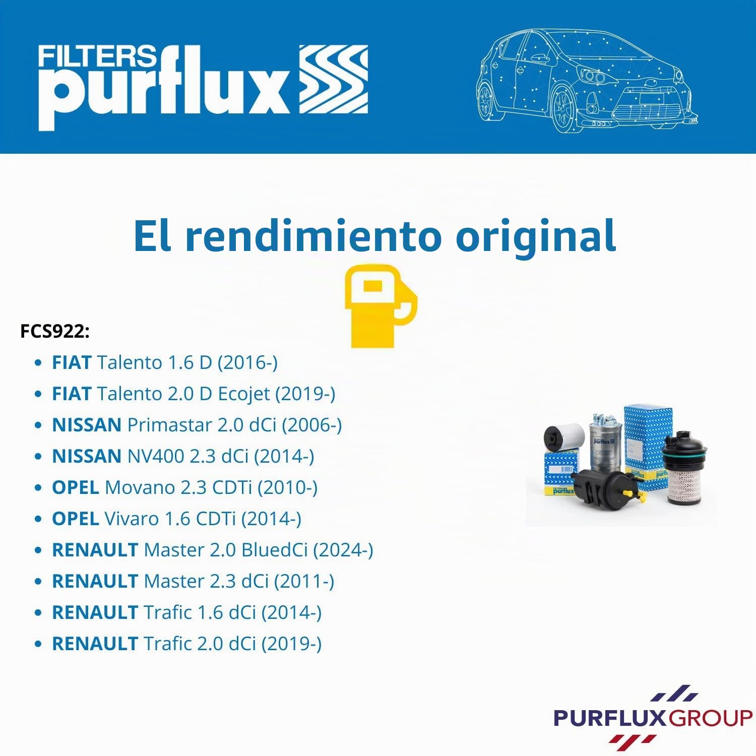 PURFLUX FCS922 Filtro combustible Cartucho filtrante Compatible con RENAULT Master 3 Caja/Chasis EV, HV, UV Trafic 3 Furgón FG, MERCEDES-BENZ VITO Furgón W447 VITO Tourer W447, NISSAN X-TRAIL T32