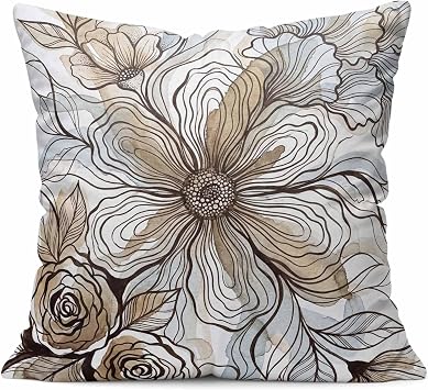 Brown Botanical Throw Pillow Covers, Soft Pillowcases with Invisible Zipper, Vintage Floral Modern Art Decorative Square Pillow Cushion Covers for Living Room Couch Sofa Bed 20x20 Inches