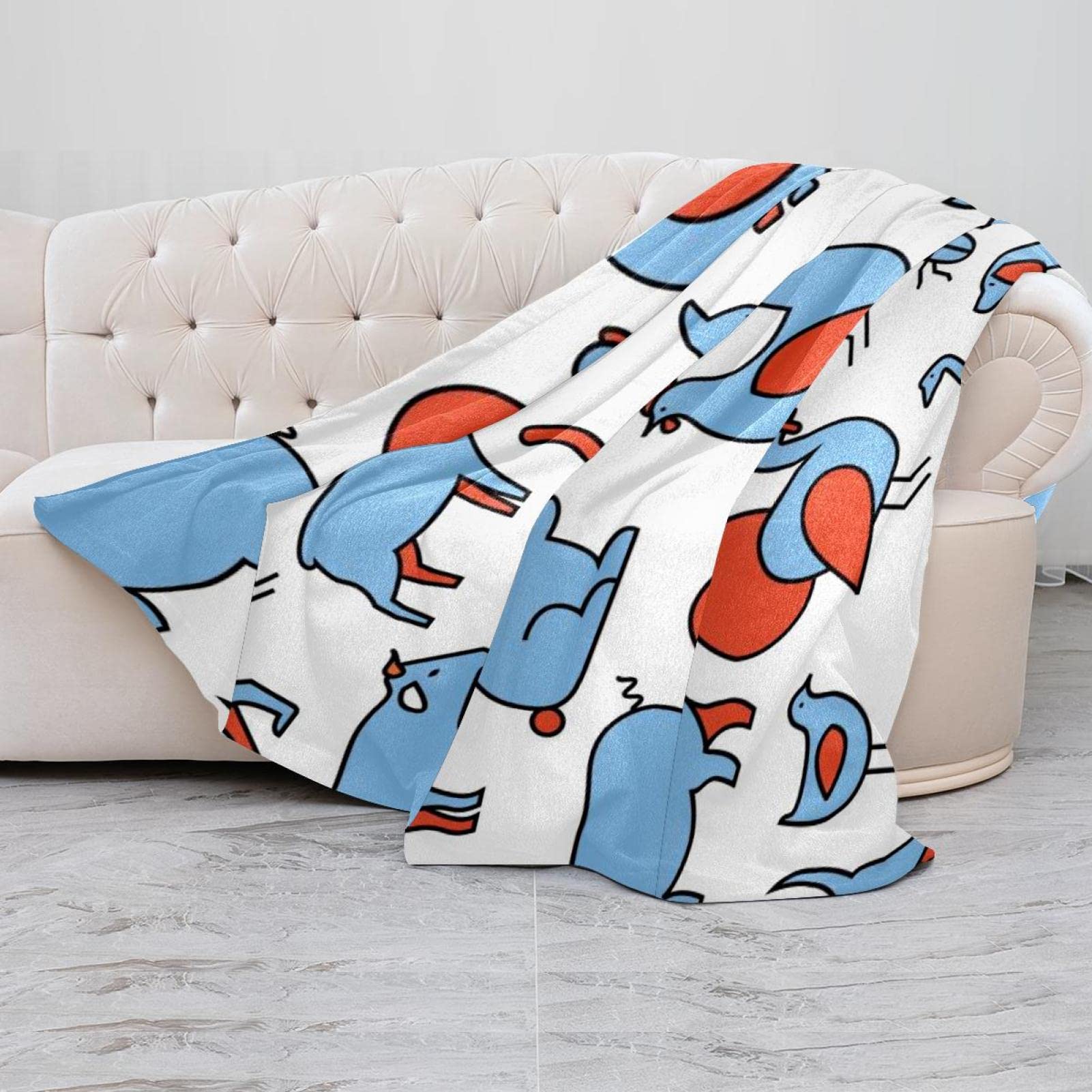 Manta de forro polar, súper suave, lujosa manta de ropa de cama de animales de granja, pato, perro, pollo, cerdo, vaca, azul