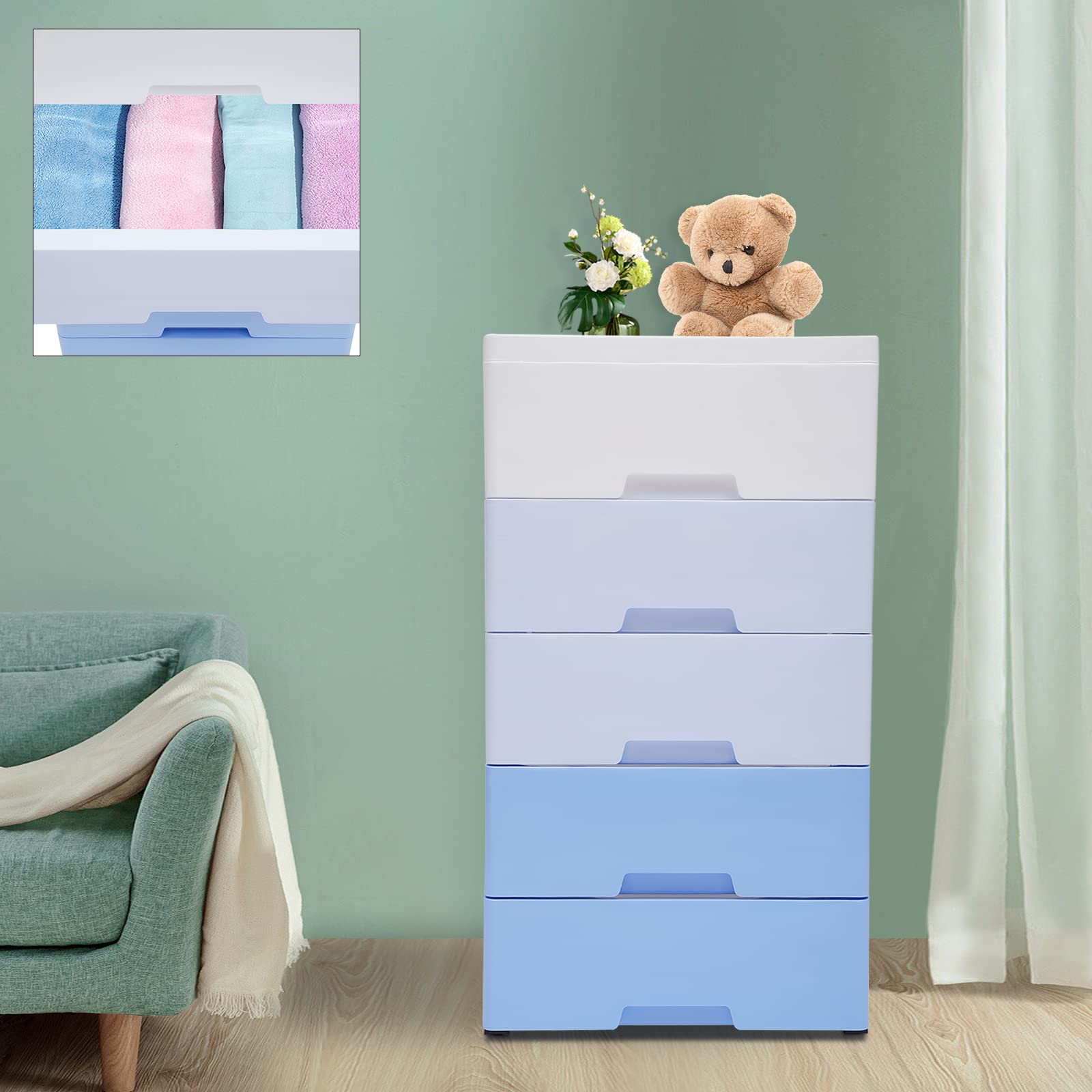 Amazon.com: CHALIGHT Plastic Drawer 5-Layer Closet Storage Baby Clothes  Organizer Plastic Dresser with Drawers Gradient Blue Dresser Clothes Drawer  Small Kids Dressers for Bedroom Clothes Playroom Furniture Toys : Home &  Kitchen