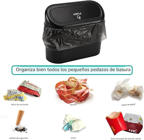 Miniatura 6 de Accmor - Bote de basura con tapa para automóvil, mini organizador de basura automático con 30 bolsas de basura de plástico, contenedor de basura