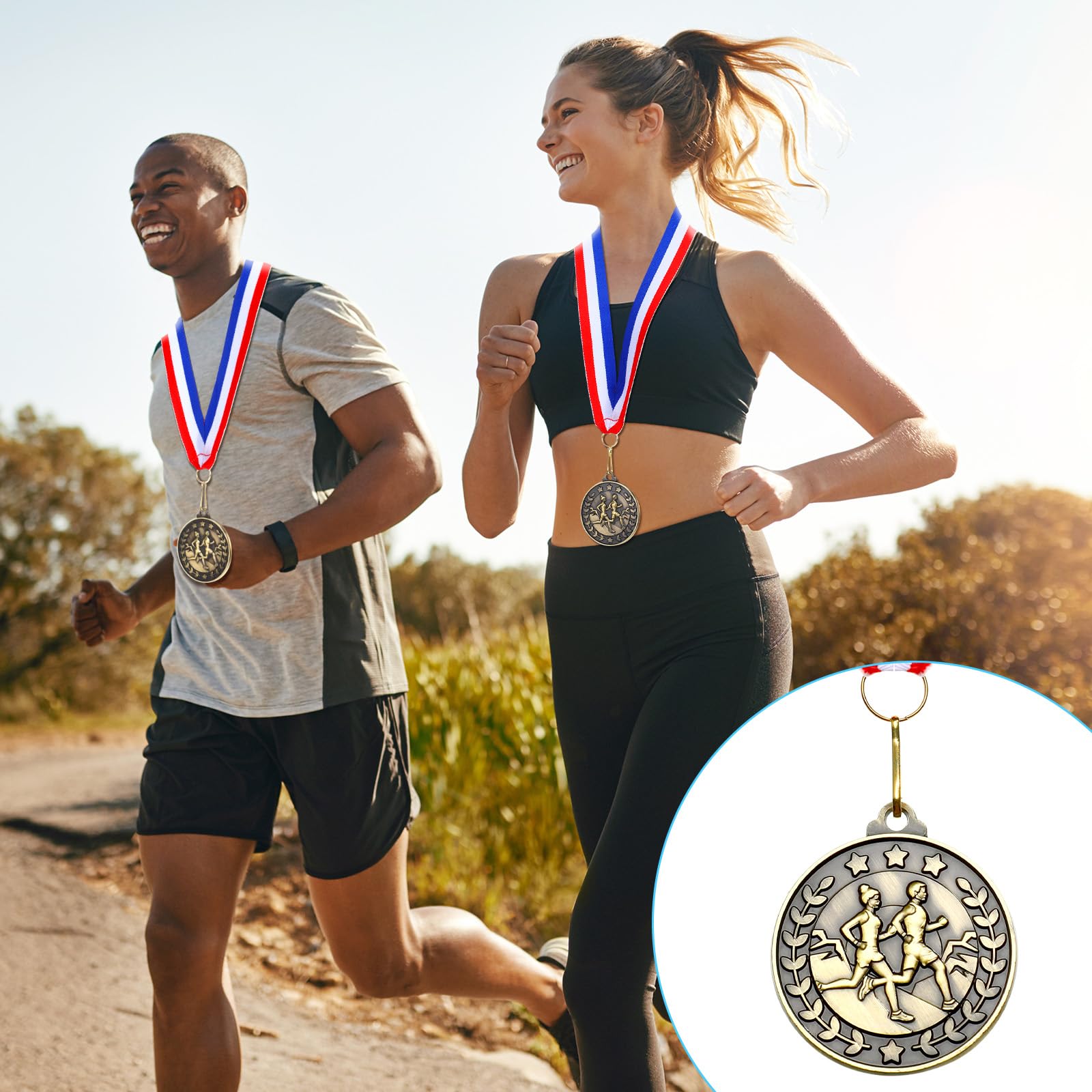 Remuuly 60 medallas de premio a granel de 2 pulgadas, ganador del premio de oro de metal con cintas para el cuello, premio de premio para torneos, partidos, equipos de competición deportiva, adultos