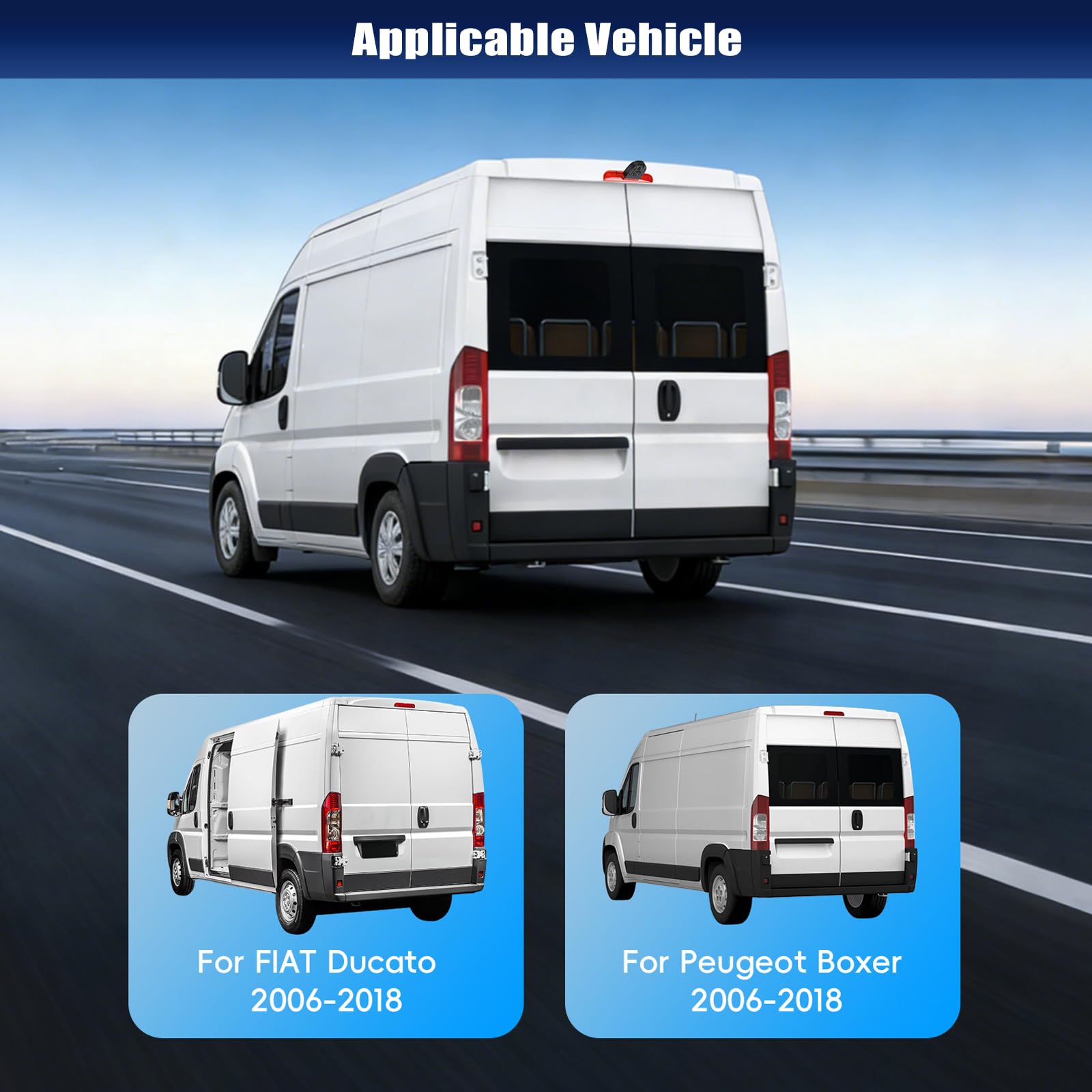 CAMECHO Cámara Trasera HD para Fiat Ducato 2006-2018, Peugeot Boxer 2006-2018 con Visión Nocturna IP67 Cámara Impermeable, Tercera Luz Freno con Gran Angular de 140 °, cámara giratoria 30 °+15 °, 12V