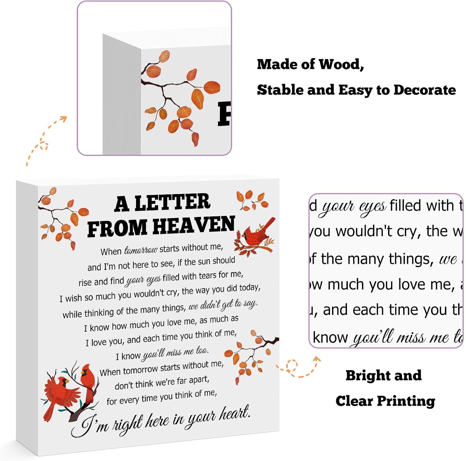 Memorial Gifts Wooden Block Sign Sympathy Gift for Loss of Mother Father Grandma Grandpa Husband Wife Sister Friend Bereavement Funeral Grief Gift Condolence Remembrance Decor - Image 3