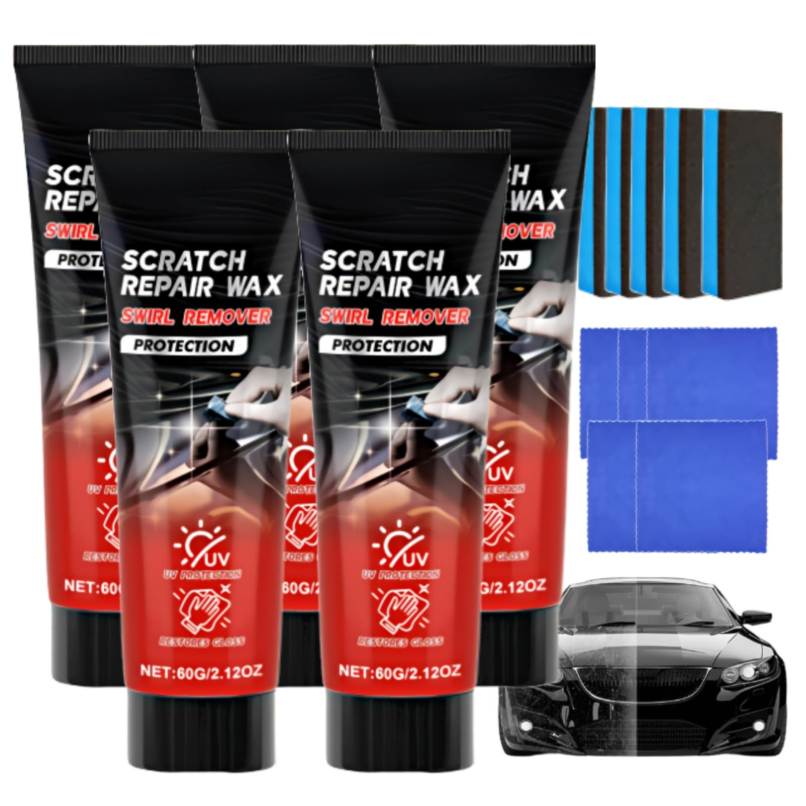Kratzer Entferner Auto für Fahrzeuge - UV Protection, Restores Glosses, Lackkratzer Reparatur, Auto Kratzerentferner Polierpaste für Metalliclacke zur Quick Effect Entfernung Kleiner Kratzer (5 Stück)
