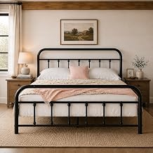 Nuturelly Metal Bed Frame Queen Size, Modern Platform Bed with Curved Headboard and Footboard, Heavy Duty Bed Frame, No Box Spring Needed, Noise-Free, Easy Assembly, Black
