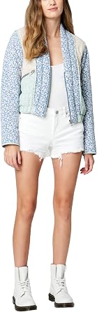 [BLANKNYC] Womens Luxury Clothing Patch Work Floral Denim Jacket, Comfortable & Stylish Coat