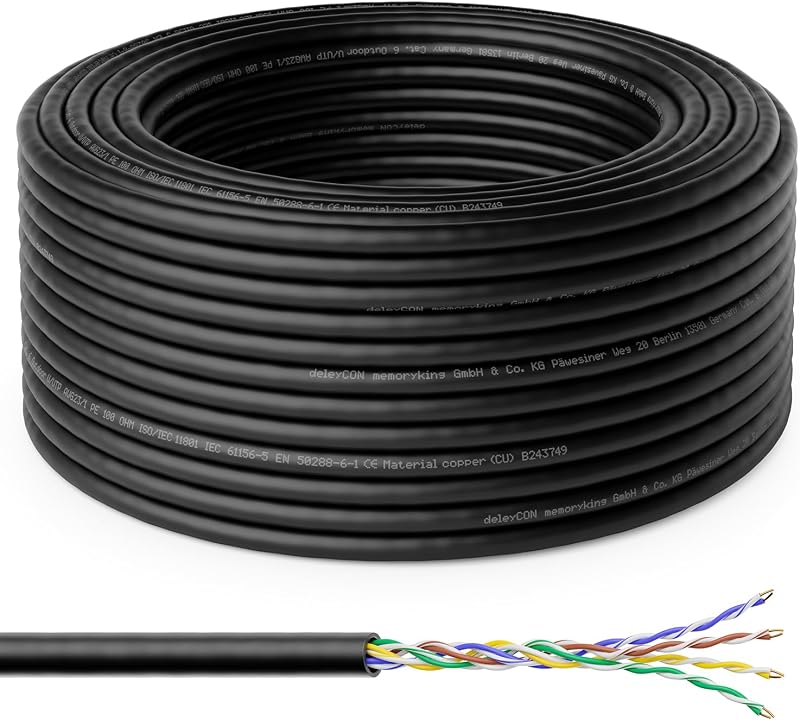 deleyCON 30m Cavo CAT6 Outdoor Rete 1000 Mbit