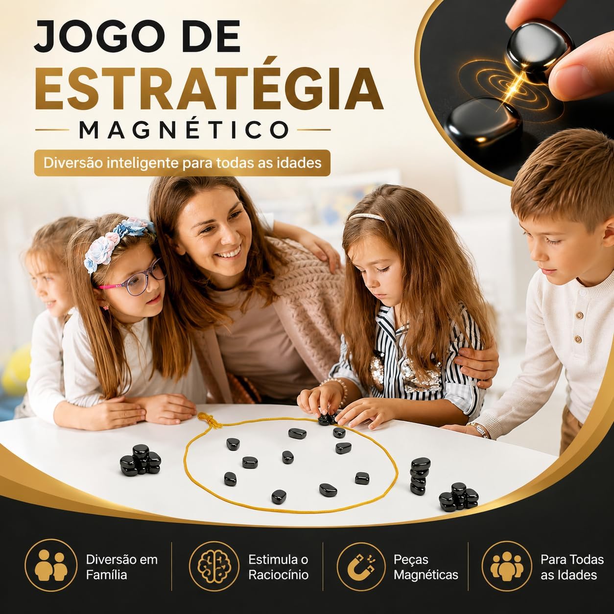 Jogo De Estratégia Xadrez Magnetico, Jogo Magnetico, Jogo de Xadrez de Ímã, Divertido Jogo de Xadrez Magnético Multijogador de Mesa com Pedras, Jogo de Ímã com Corda