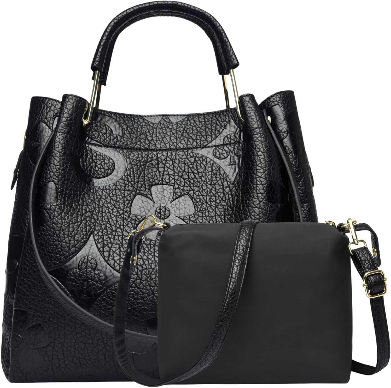 Travistar Floral Handbags Purses Women - Embossed Leather Top Handle Handbag Set Large Shoulder Bag Ladies Bucket Hobo Tote - Image 8