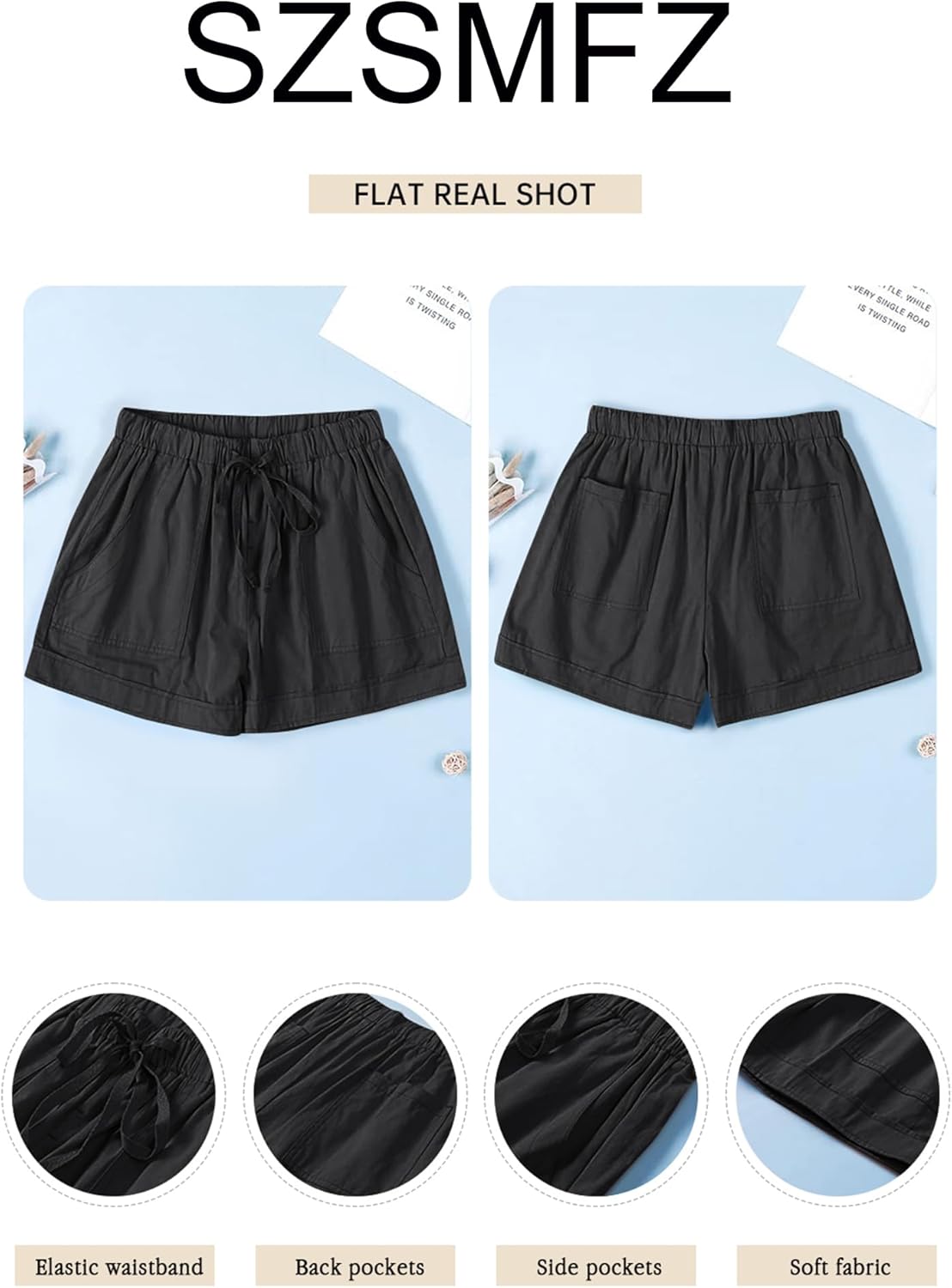 Womens Elastic Waist Drawstring Shorts Beach Shorts Lightweight Athletic Shorts Comfy Short Pants with Pockets - Image 5
