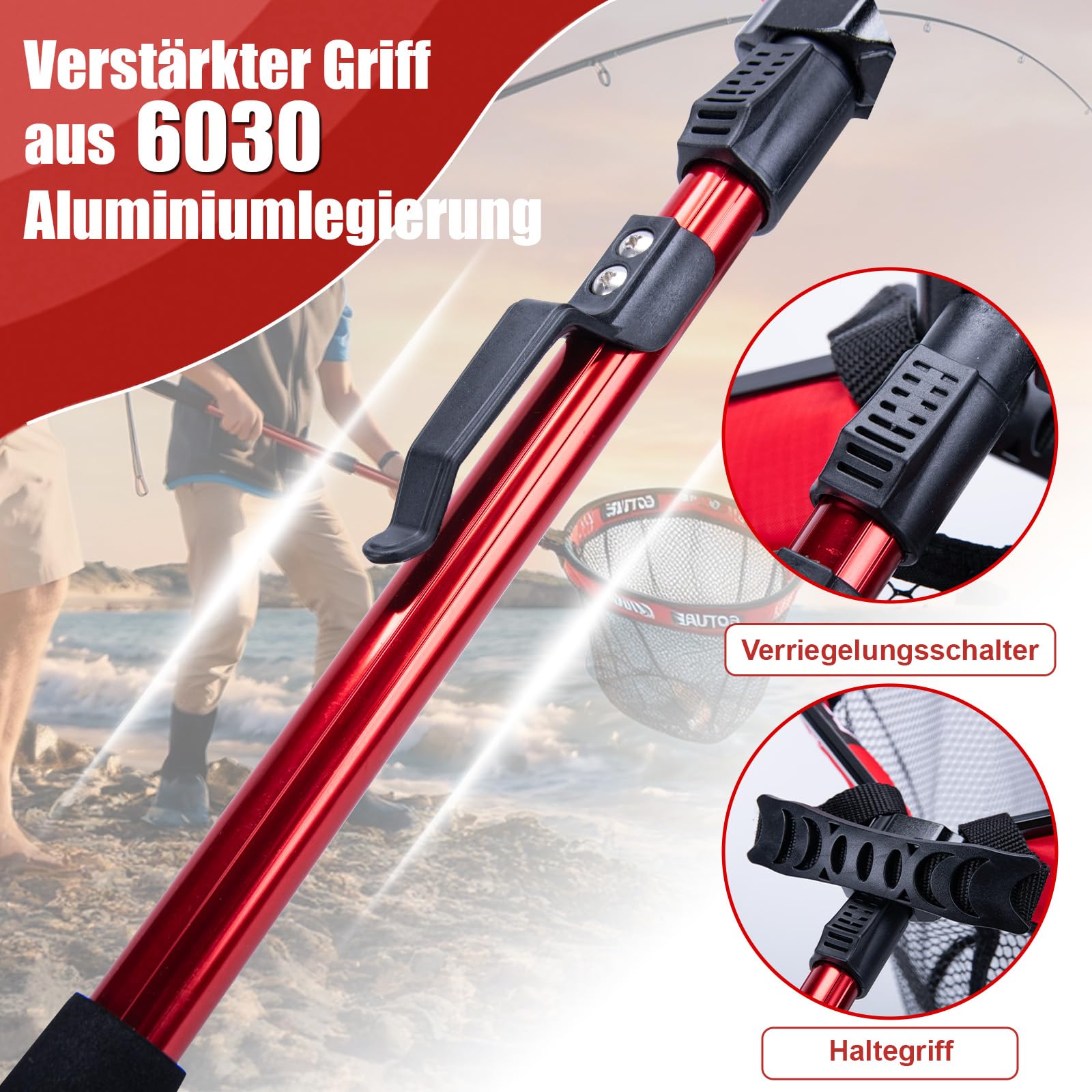 Goture Retino da pesca telescopico con design galleggiante NBR, retino pieghevole con rete in PVC rivestita in gomma, asta estensibile da 80 cm, per trota, pesce persico, luccio
