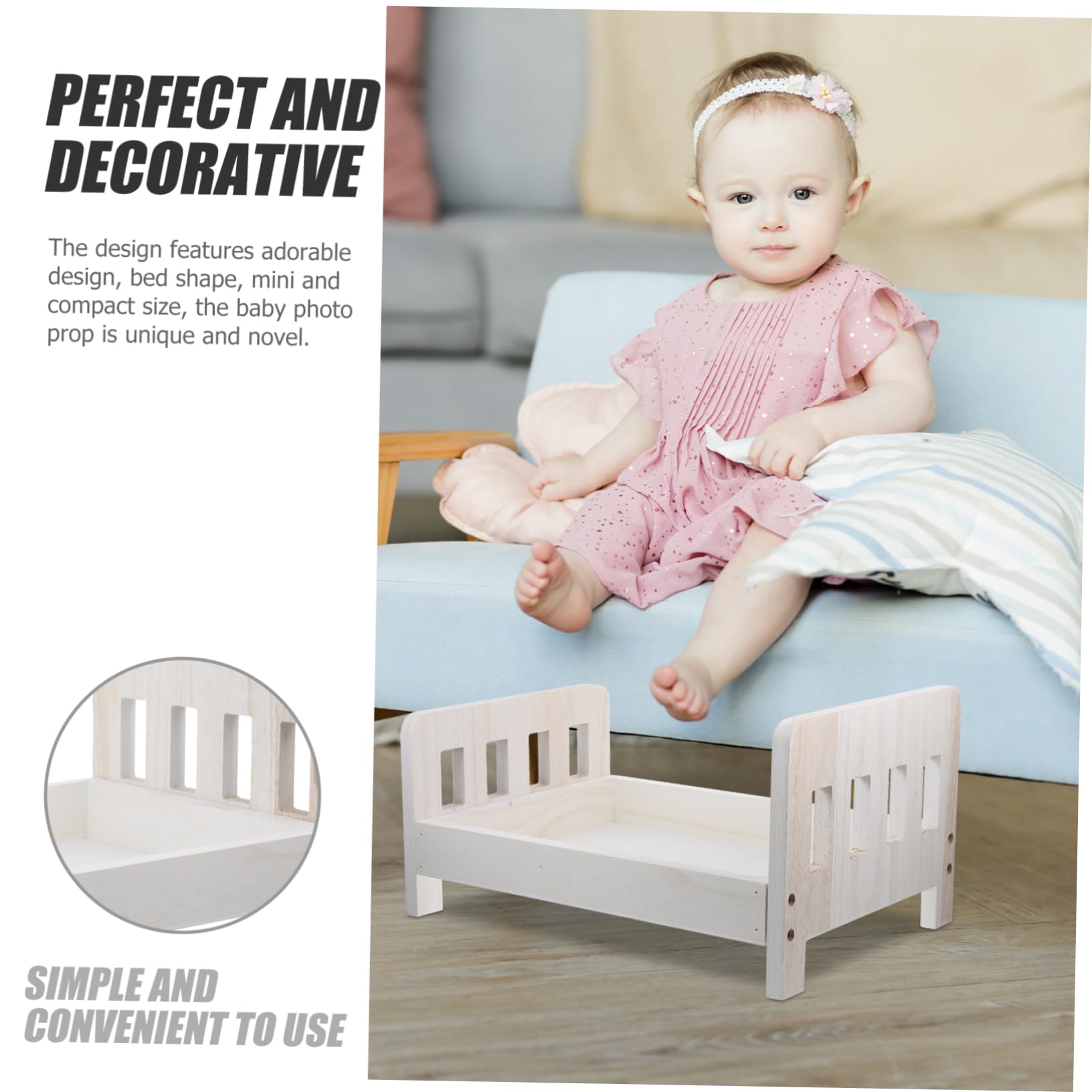 Accessoires de Photographie Décoratifs pour Bébé -né en Bois Blanc, Lit Miniature Sûr et Unique pour Séances Photo Adorables