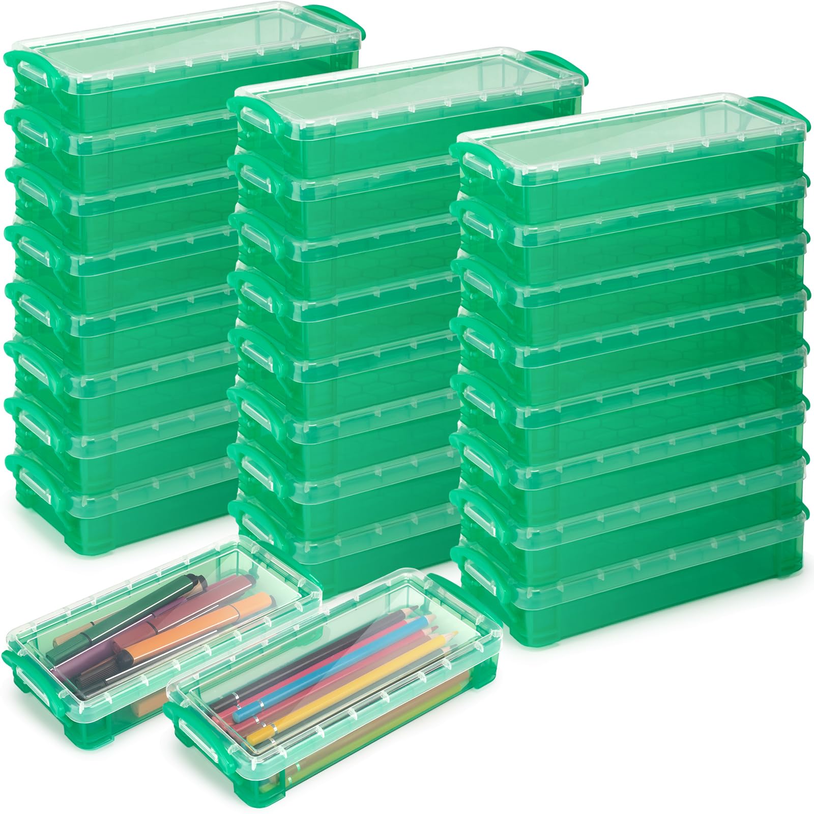 Gueevin 24 Pcs Pencil Box Clear Plastic Pencil Case, Green