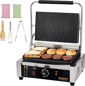 ROVSUN 811E Commercial Panini Press Grill, 2200W Stainless Steel Electric Sandwich Maker