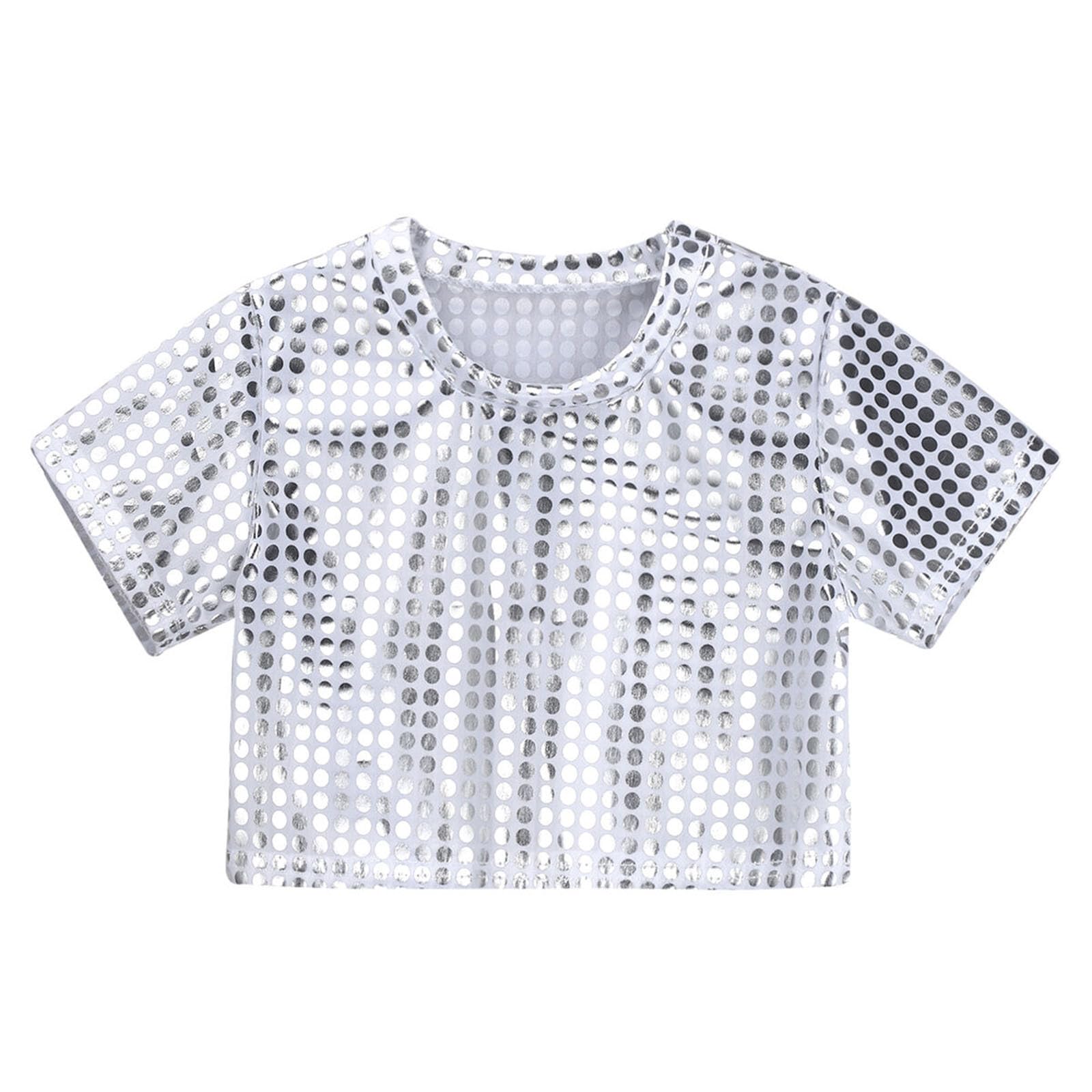 Generic Vestido de manga corta para niñas y niños, informal, con lentejuelas, con purpurina, para fiestas y carnavales