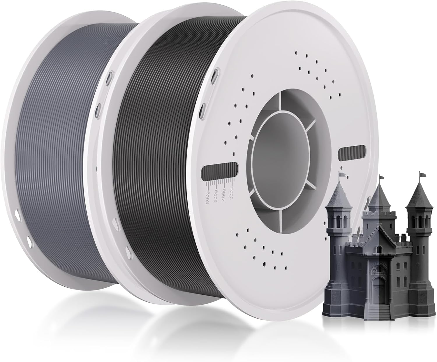 PLA Basic Filament,High Toughness&High Speed 3D Printer Filament 1.75mm Dimensional Accuracy±0.03mm Neatly Wound Filament for Bambu Lab/Anycubic/Creality All 3D Printers-2kg Spool (4.4lbs)-Black+Grey