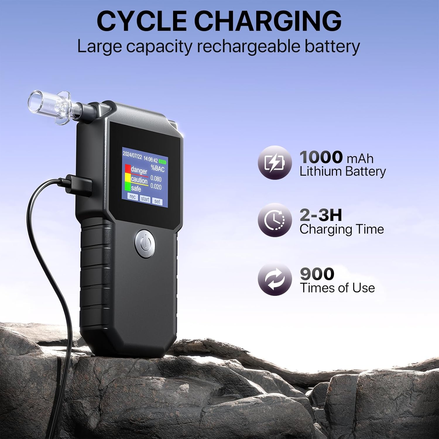FFtopu EK925 Breathalyzer display showing green, yellow, and red warning levels