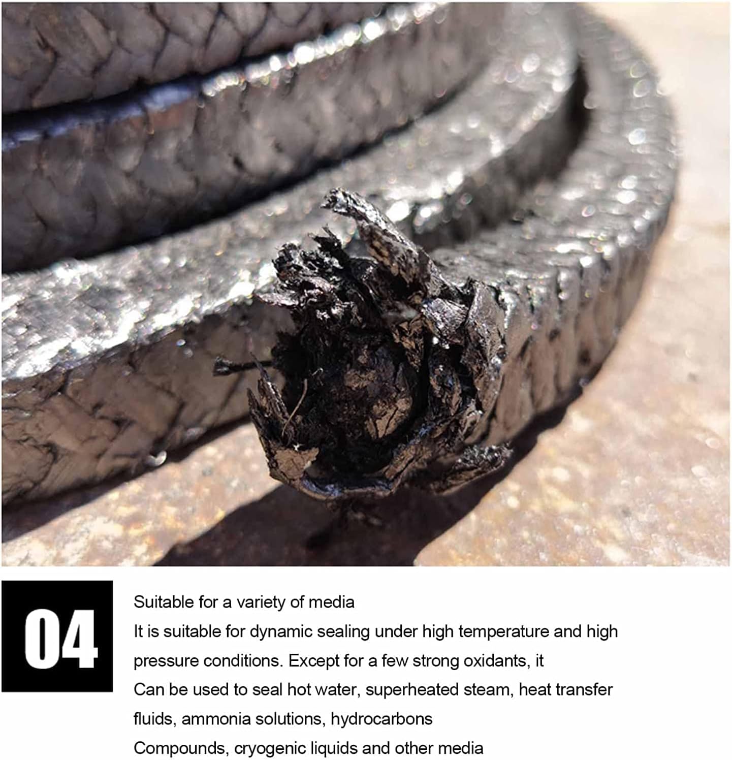 Graphite Packing Graphite Expanded PTFE Graphite Braided Compression Packing, for Pump Stuffing Gland or Valve Stem or Mechanical Seal - 5m Long-12x12MM