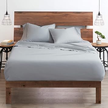 My-100%-Certified-Giza-Cotton-Pillow-Sheet, Giza Egyptian Sheet Set Full Size, Soft Sateen Weave, Breathable Fabric, Fits Upto 18-Inch Deep Pocket - Full, Light Grey