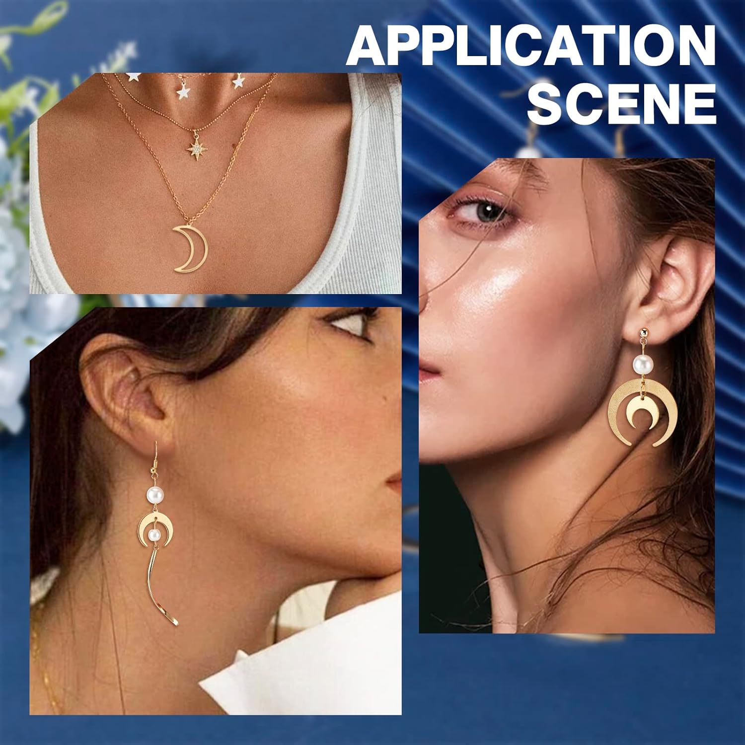 SUNNYCLUE 1 Box 32Pcs Moon Charms Crescent Charms Brass Planet Double Sided Golden Resin Pendants Frame Open Bezels Moon Linking Connectors for Jewelry Making Findings Necklace Earrings DIY Craft - Image 5