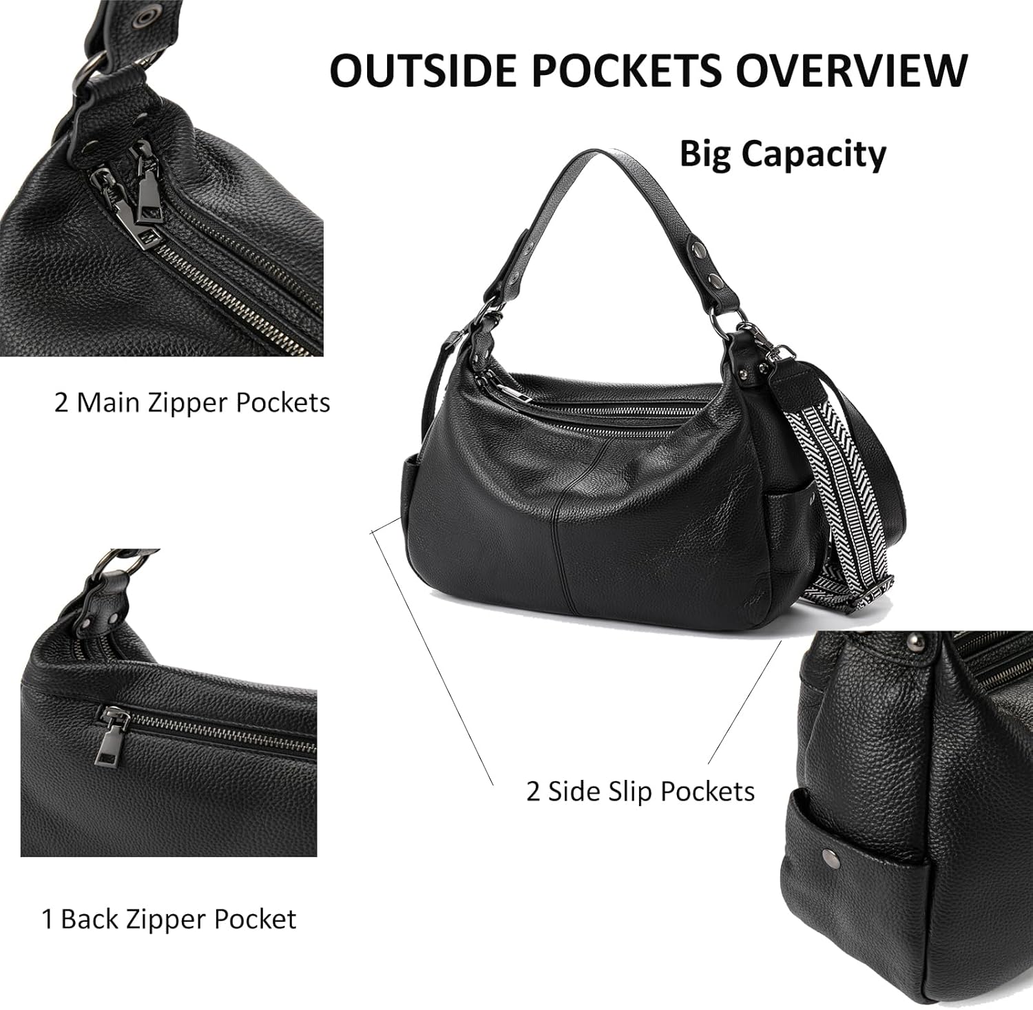 Genuine Leather Messenger Hobo Bags Crossbody Handbag for Women Shoulder Bag with Adjustable Straps - Image 7