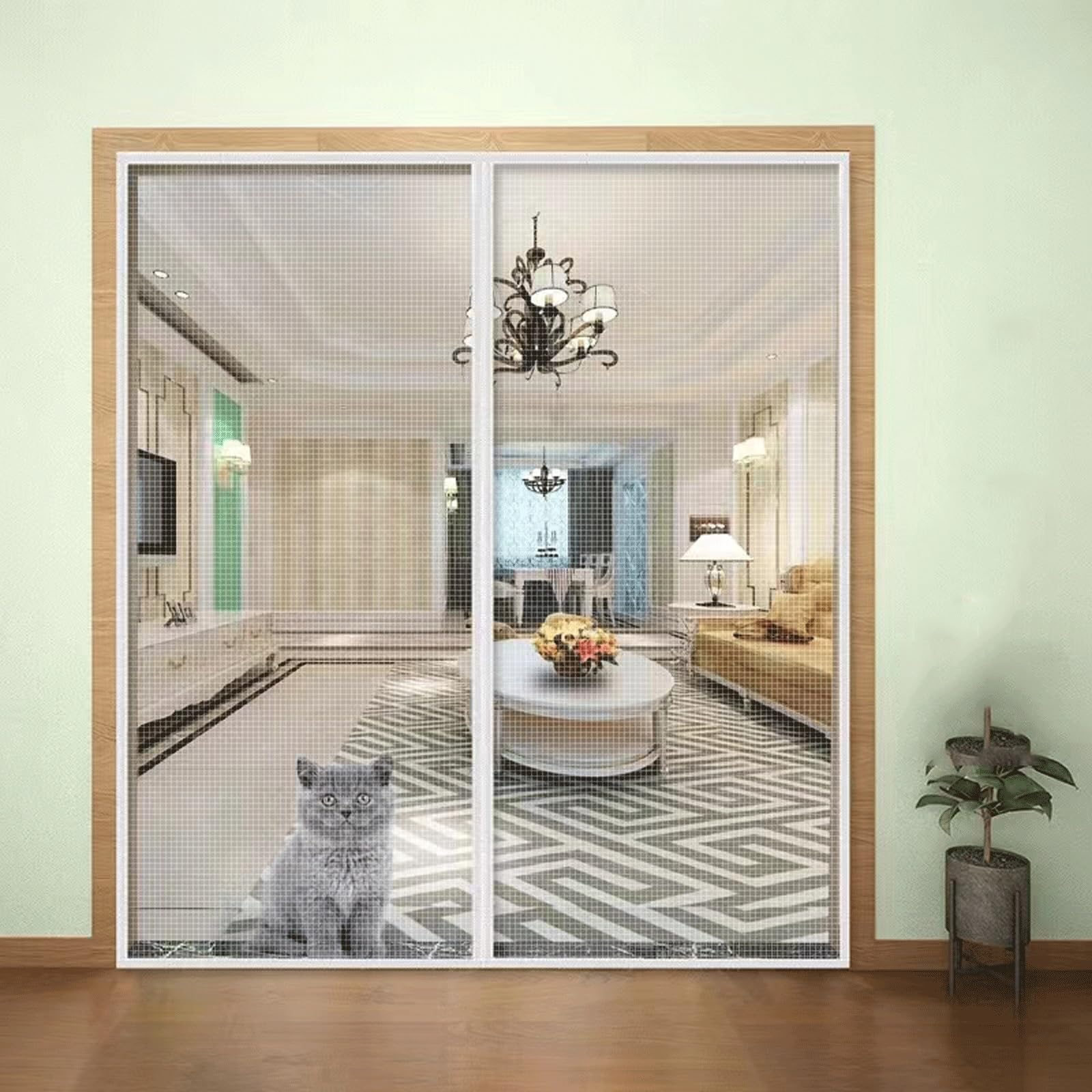 Fralhqfl White Magnetic Shielding Door, Heavy-Duty, Self Closing, Easy To Install, Mesh Magnetic Shielding Door With Fresh Air Flow To Prevent Insects From Entering(Color:,Size:120x220cm)