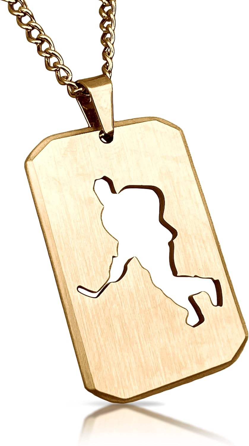 Elite Athletic Gear Hockey Cut Out Pendant With Chain Necklace - 14K Gold Plated Stainless Steel