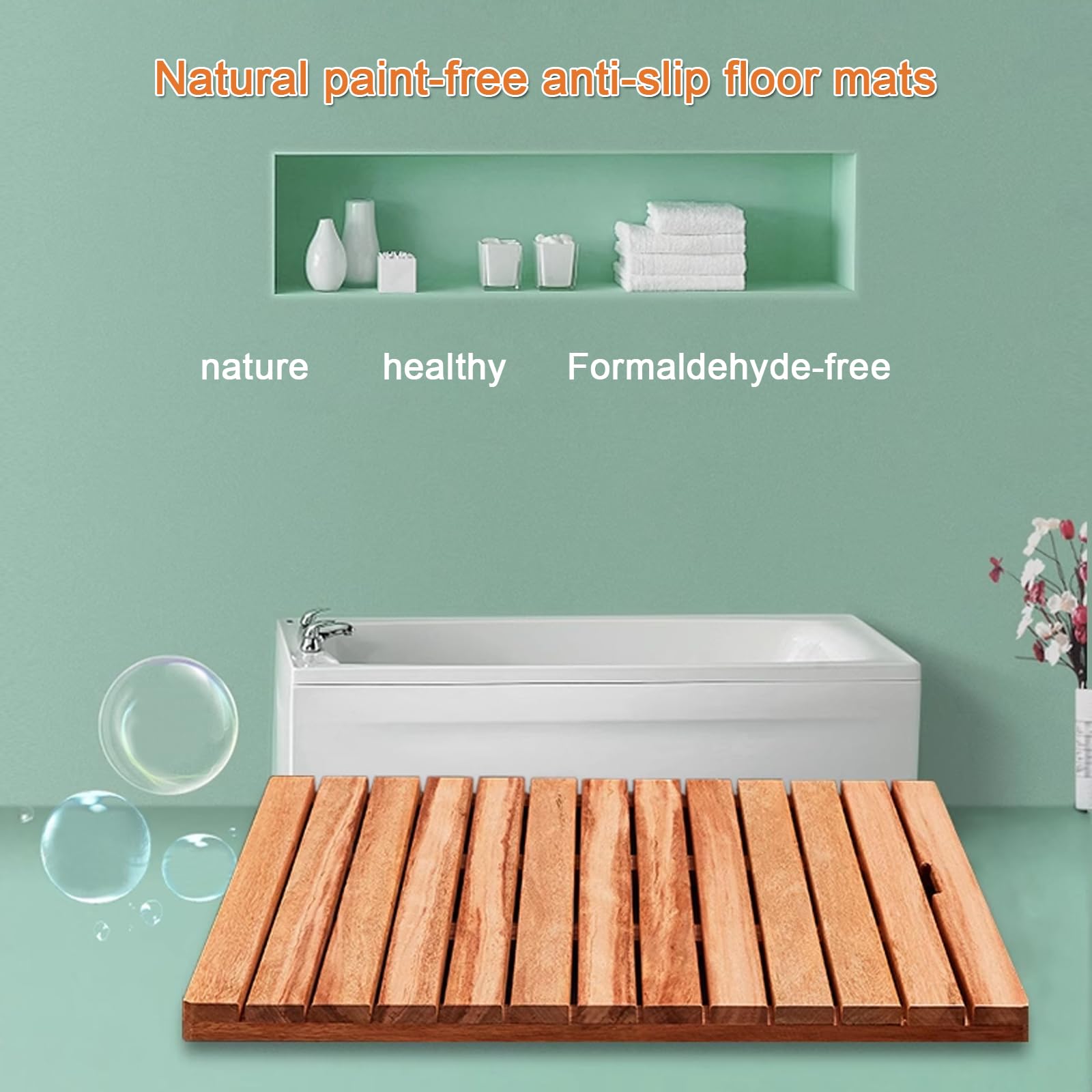 Tappetino da bagno in legno, impermeabile, antiscivolo, design in bambù, per spa e sauna, tappetino rettangolare per bagno e doccia