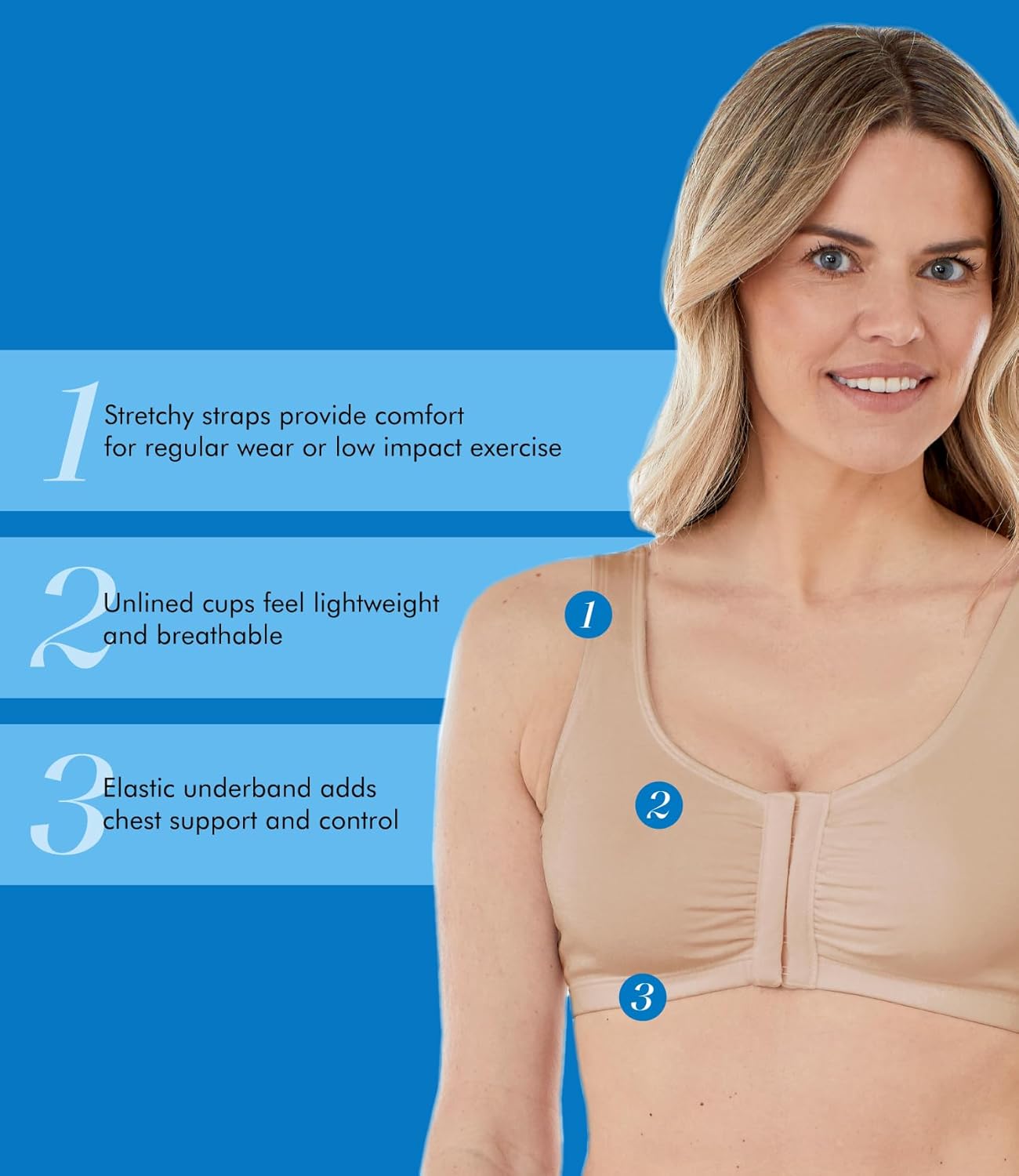 Bestform 5006014 Comfortable Unlined Wireless Cotton Stretch Sports Bra with Front Closure - Image 6