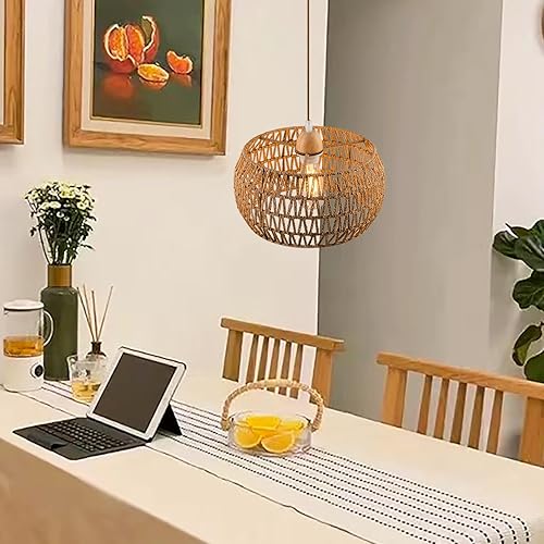 Miniatura 5 de Lámpara colgante de ratán para techo, lámpara bohemia de montaje empotrado, lámpara colgante de 12.99 pulgadas, pequeña pantalla de lámpara tejida,