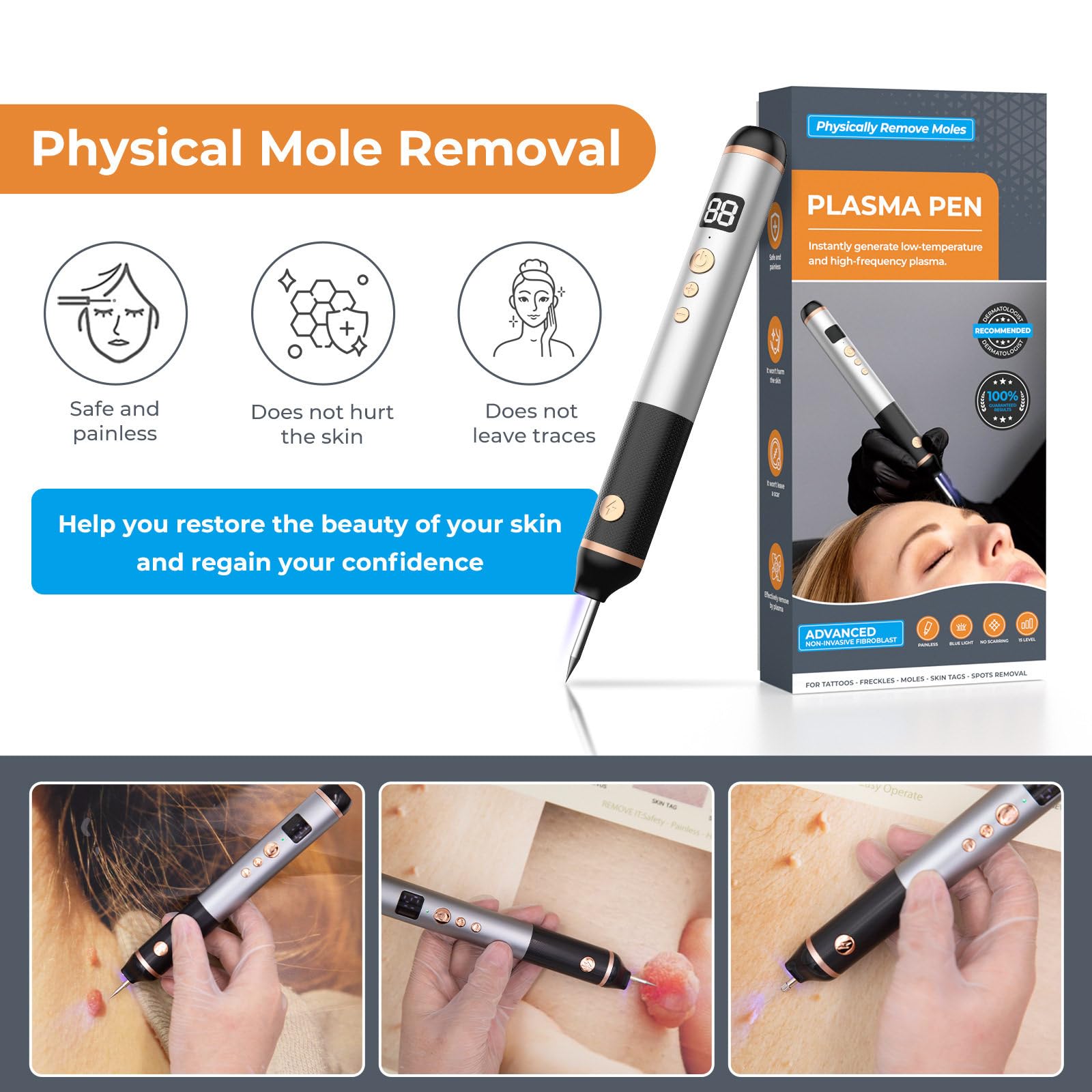 Stylo Plasma à 15 Niveaux, Stylo pour éLiminer Les Acrochordons, Taches De Rousseur, Grains De Beauté, Verrues, pour Les LèVres, Les Mains, Le Cou, SûR Et Indolore, Ne Blesse Pas La Peau