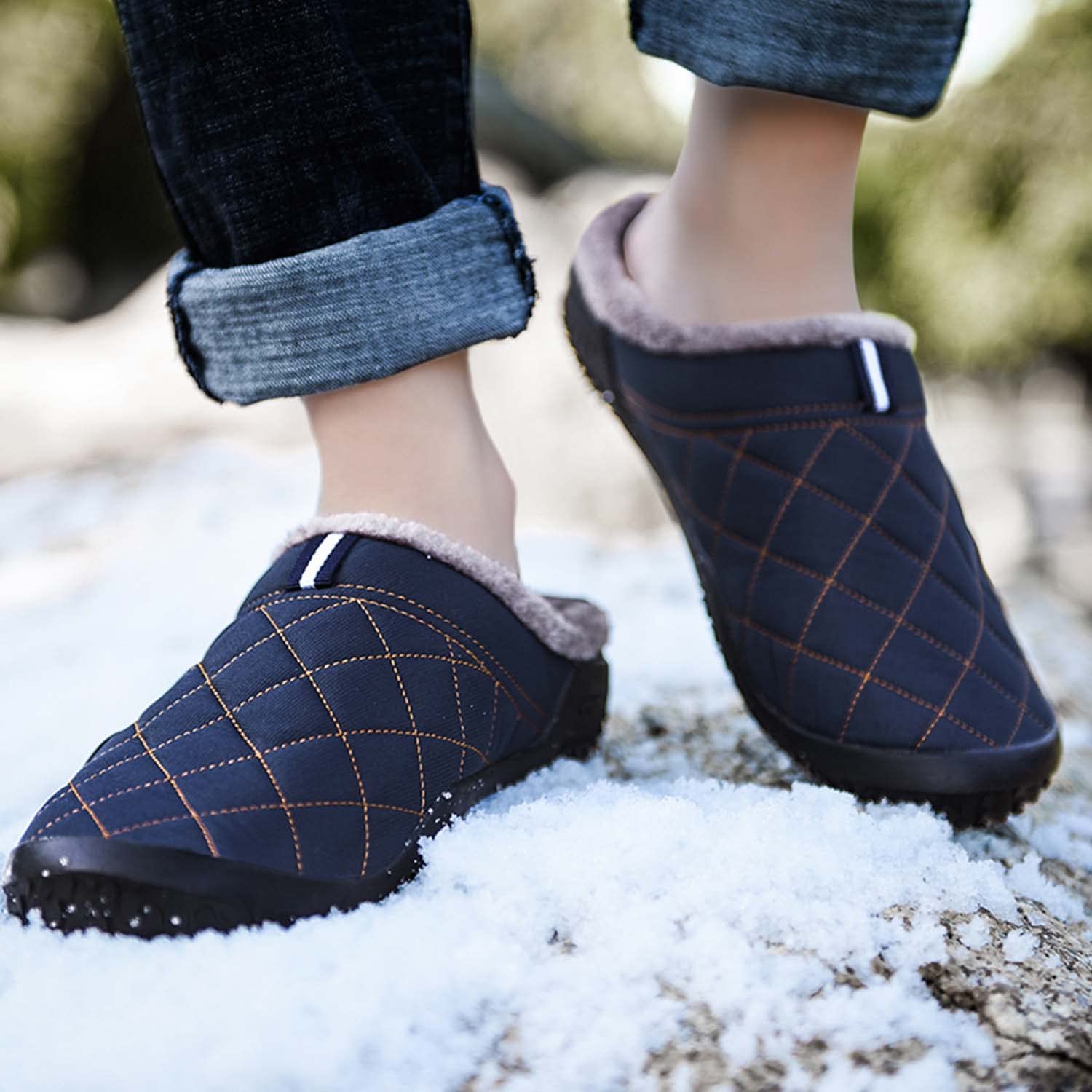 CERYTHRINA Zapatillas de estar por casa para hombre y mujer, forro cálido, impermeables, para interiores y exteriores, antideslizantes, para invierno, azul marino 2, 41 EU