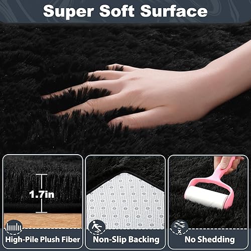 Miniatura 2 de Alfombra hexagonal negra para tienda de campaña de princesa, alfombra de área esponjosa para habitación de niños, alfombra hexagonal de 6 x 5.2 pies