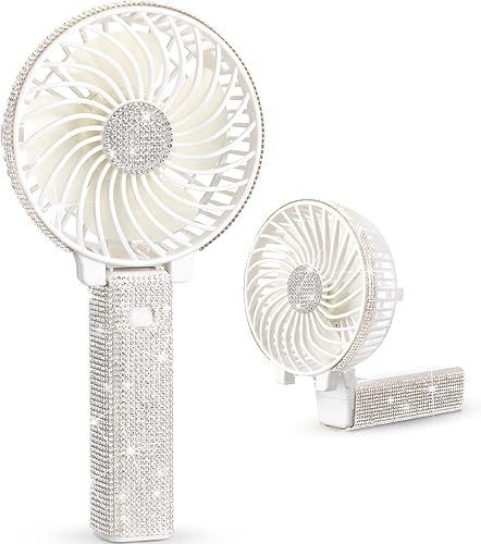 Mudder Crystal Bling - Mini ventilador de mano con diamantes de imitación, portátil, recargable, funciona con pilas, pequeño ventilador personal