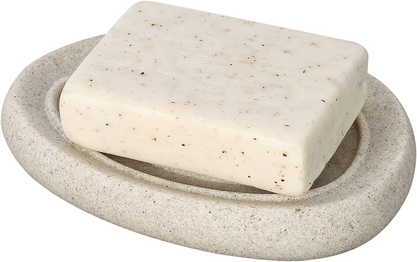 Soap Dish, Resin Bar Soap Holder Oval Soap Sponge Tray Soap Case Box Saver for Bathroom Shower Kitchen Sink- Beige