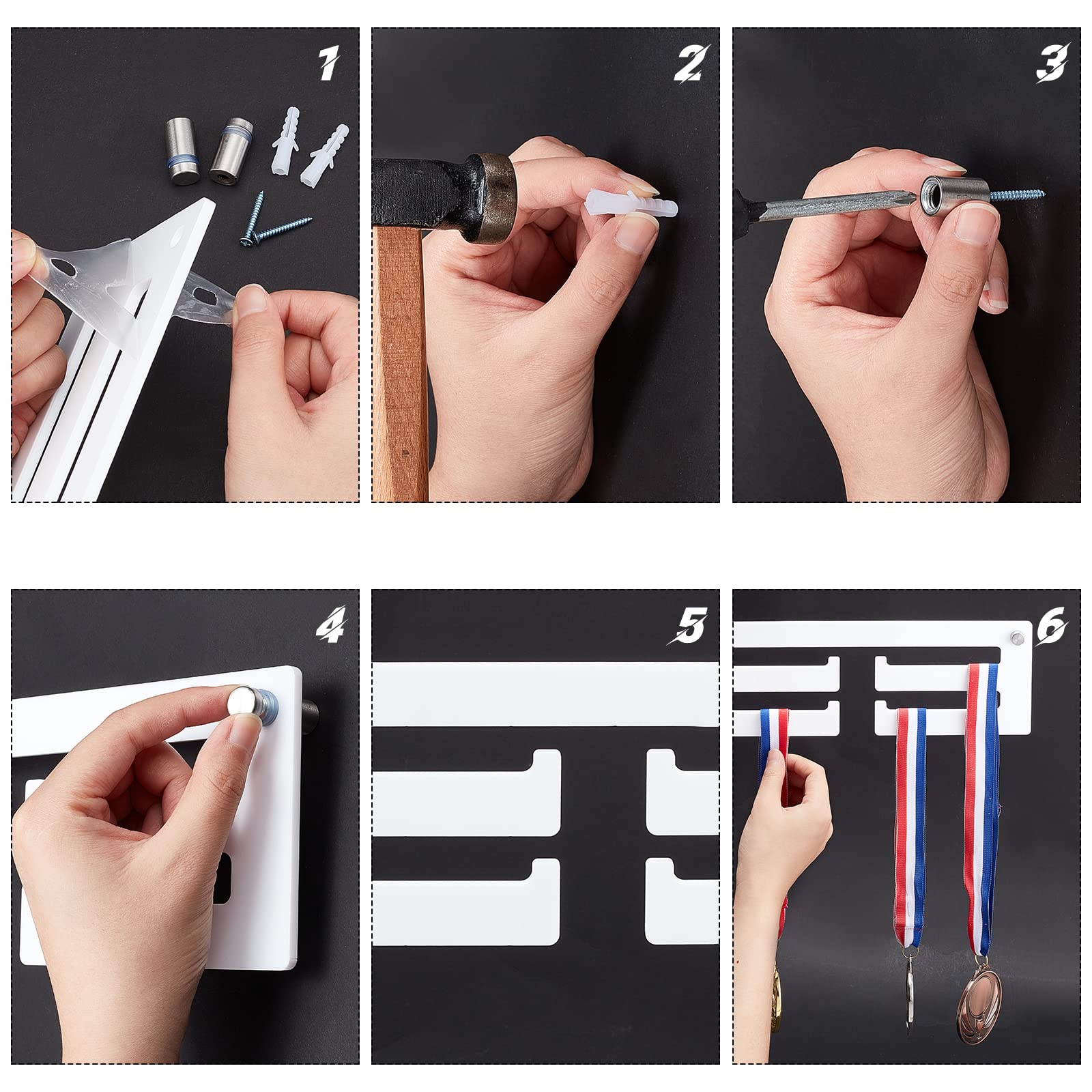 Présentoir à Médailles Rectangle Acrylique Noir - Support Mural Pour Médailles Sportives