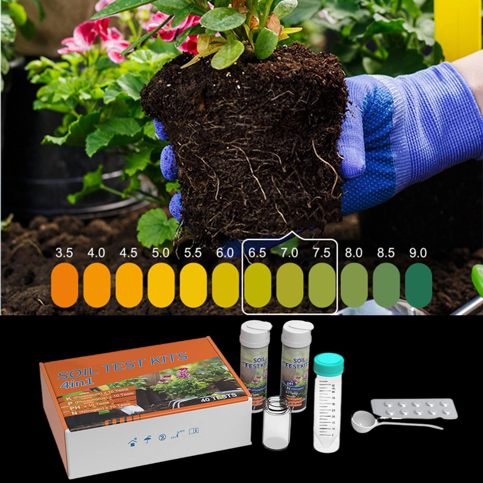 Générique Garden Soil Test Kit, 4-in-1 Nutrient Meter, Moisture Ph Sunlight Tester, Fast-Read Garden Tool for Home, Greenhouse, Vegetable, Indoor, Plant, Farm Use, 7.09 inches, 40 Tests